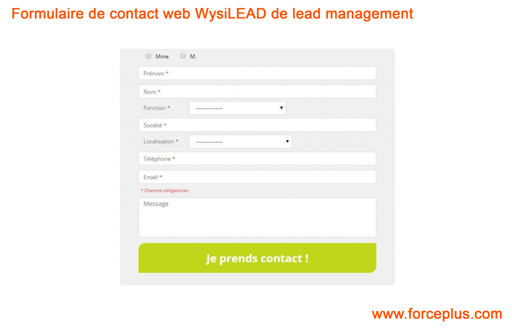 Formulaire de contact web WysiLEAD de lead management