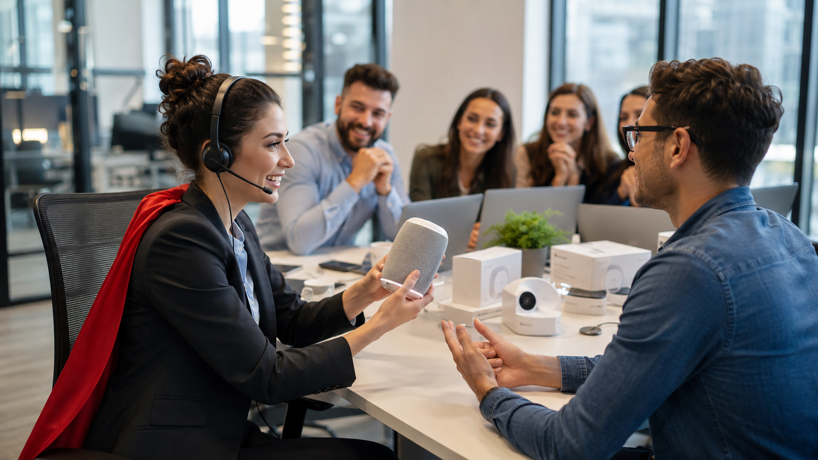 Téléconseillère experte en hotline technique aidant un utilisateur en direct