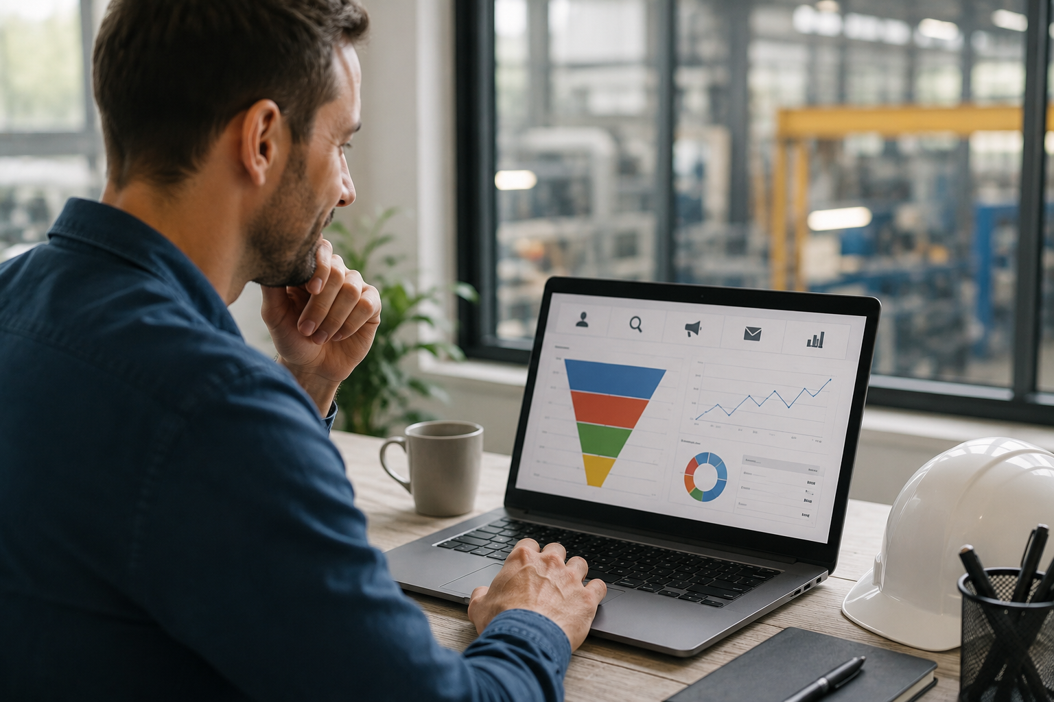 Professionnel de l'industrie analysant son entonnoir d'inbound marketing sur ordinateur