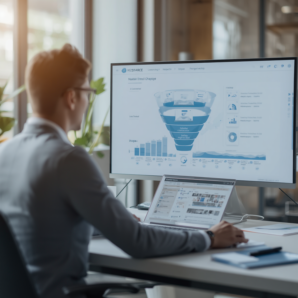Responsable marketing analysant son entonnoir de lead nurturing et ses campagnes emails